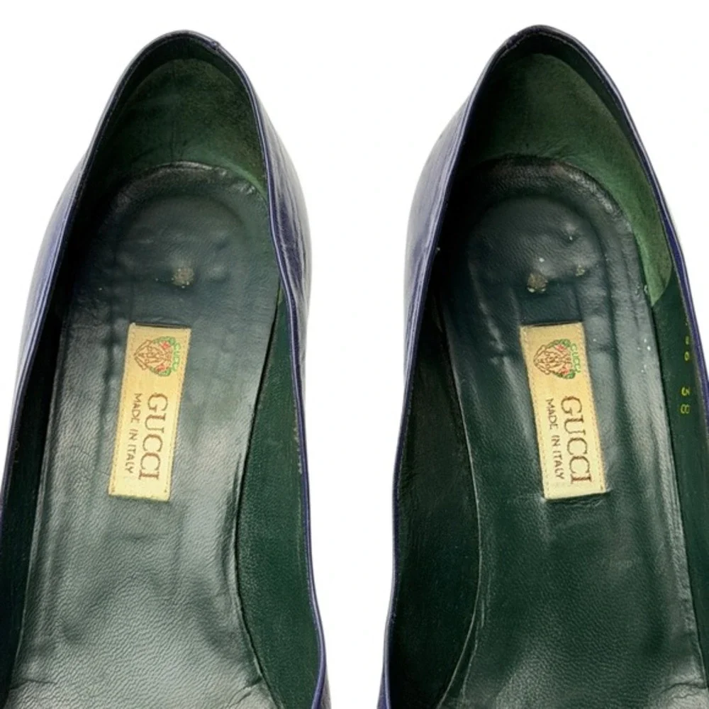 Gucci Viola Purple Leather Pointed Toe Heels Sz 38 Designer Made in Italy w/ Box